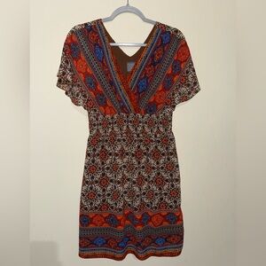 Rabbit Rabbit Rabbit Boho Floral Mix Print Dress in Orange, Blue, Brown